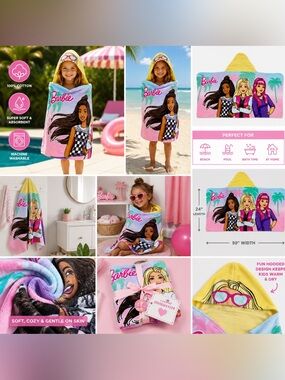 NWT Barbie Hooded Cotton Towel Wrap – 24x50” | Ages 3–7